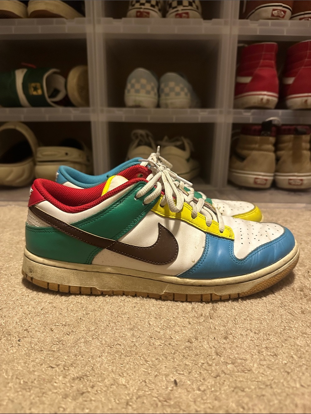 Nike Multicolor Low-Top Sneakers — White, Blue, Green, Red, Yellow, Brown